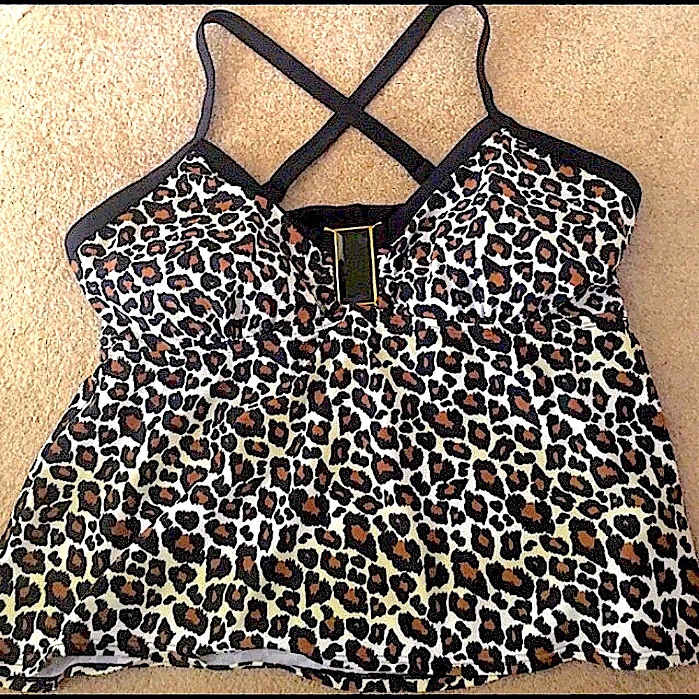 🔴 CLEARANCE🔖XHILIRATION 🏖️ LEOPARD CHEETAH CRISS CROSS TANKINI BRA SWIM TOP XXS